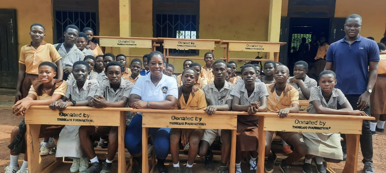 Thinkaid Foundation supports child education in Ghana,with several dual desks to Kato M/A Junior High School in the Berekum East Municipal of the Bono Region.
